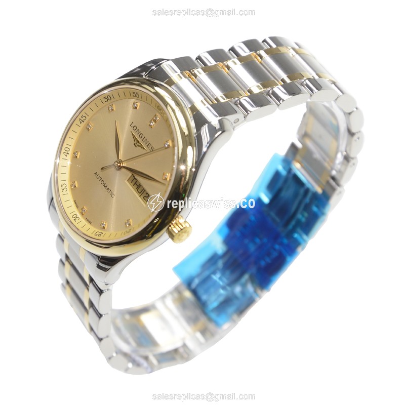Longines L2.755.5.37.7 Replica - Automatic - Gold & Steel Case - Silver Dial - View 3