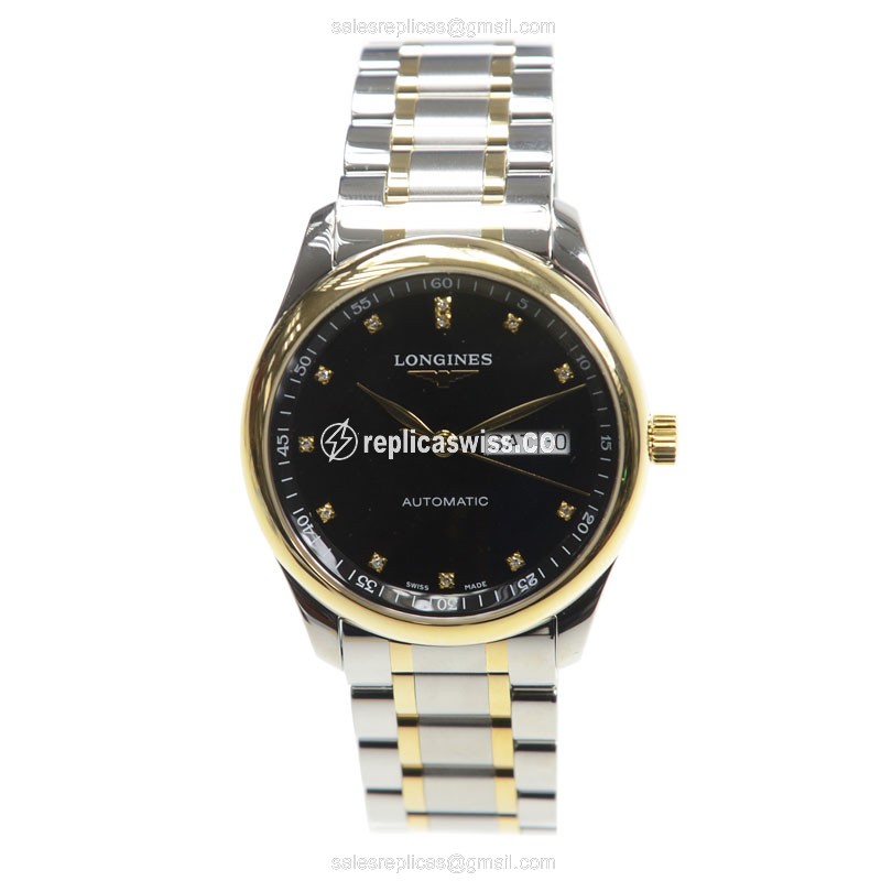 Longines L2.755.5.57.7 Replica - Automatic - Gold & Steel Case - Black Dial - View 2