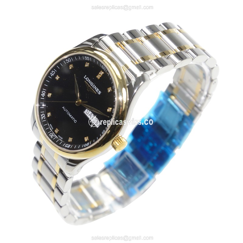 Longines L2.755.5.57.7 Replica - Automatic - Gold & Steel Case - Black Dial - View 3