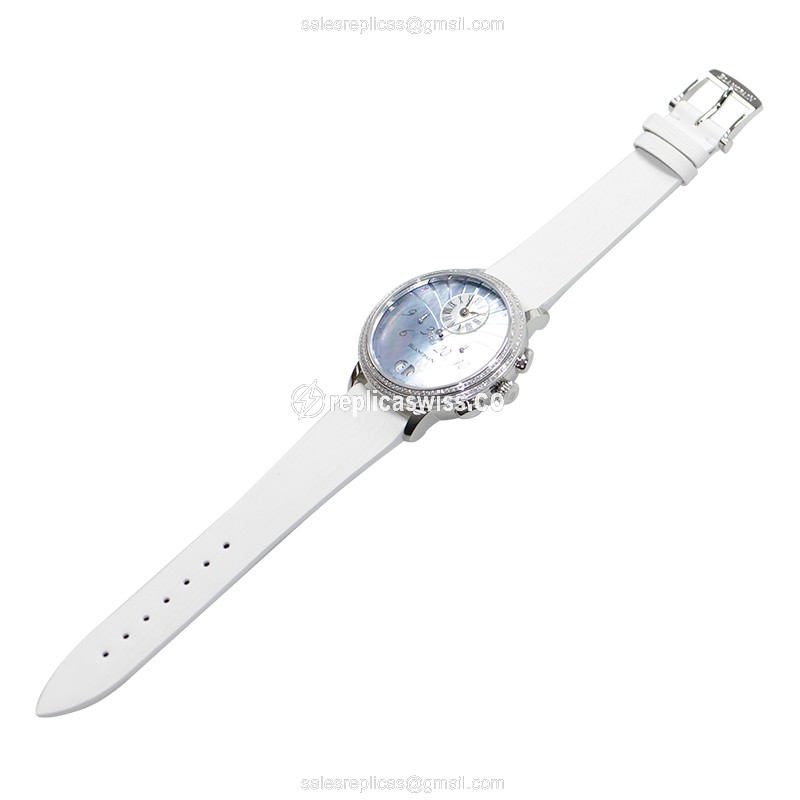Blancpain 3626-4544L-64A - Auto - Diamond-Case - Blue Dial - White Satin Strap - View 2