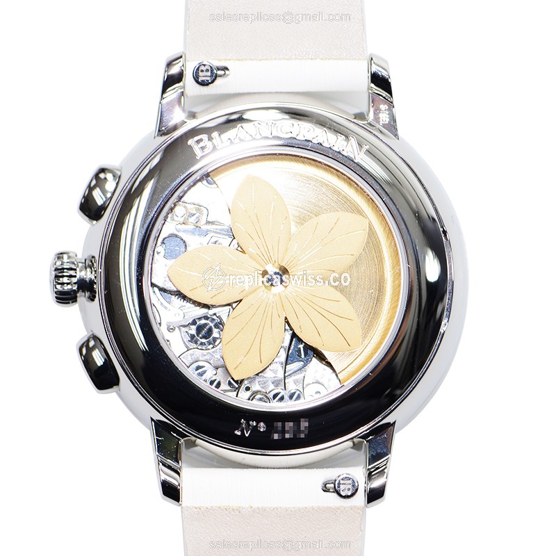 Blancpain 3626-4544L-64A - Auto - Diamond-Case - Blue Dial - White Satin Strap - View 3