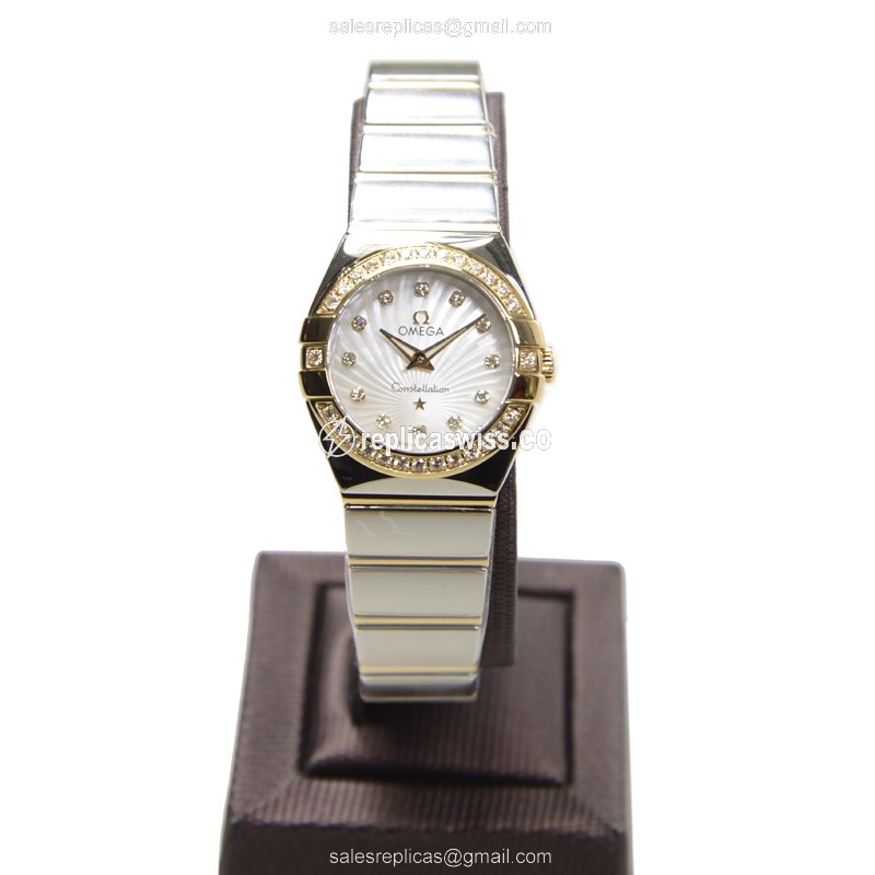 Omega Constellation Quartz 18kt Gold & Diamond - White Dial - Silver 18kt Steel Strap - View 2