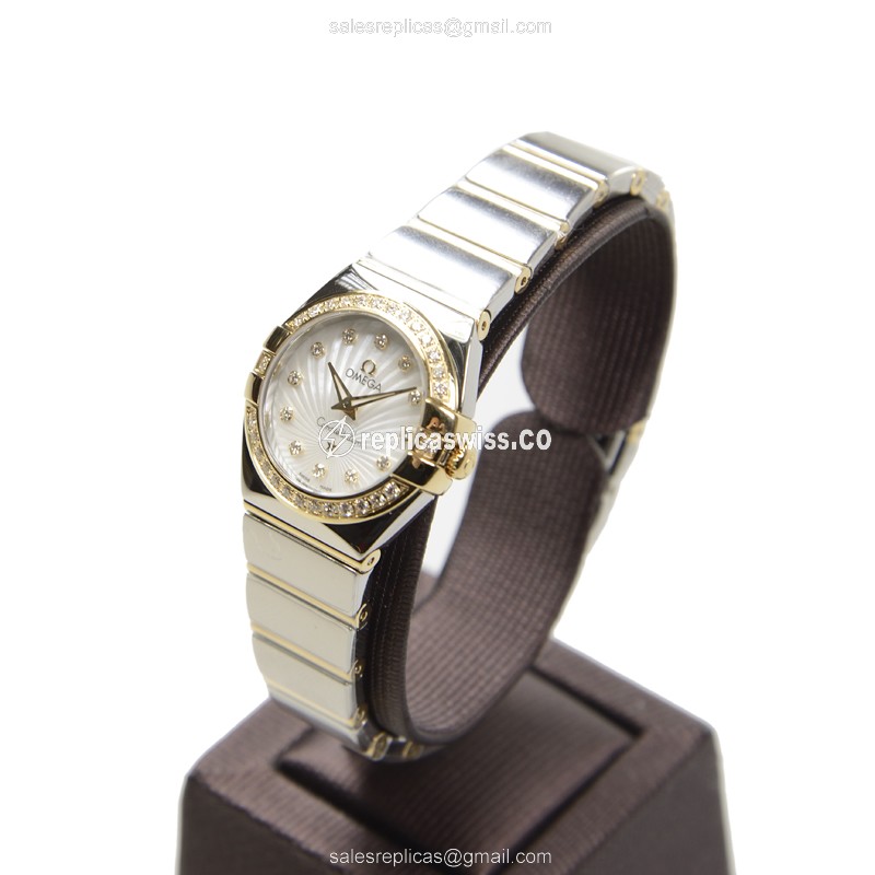 Omega Constellation Quartz 18kt Gold & Diamond - White Dial - Silver 18kt Steel Strap - View 3