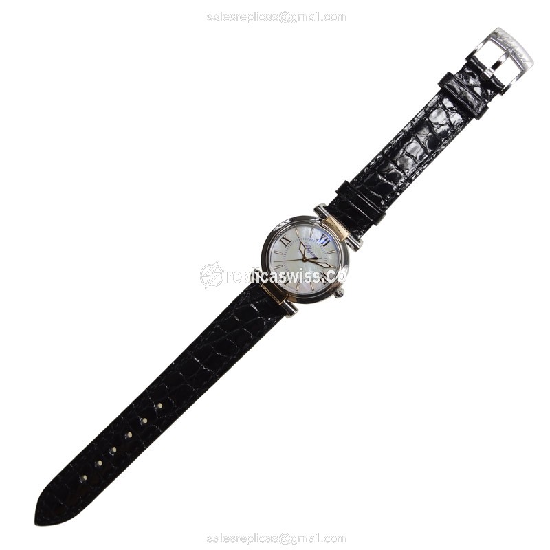 Chopard Imperiale Quartz 18kt Rose Gold Steel - White Dial Buckle Black Alligator Strap - View 2