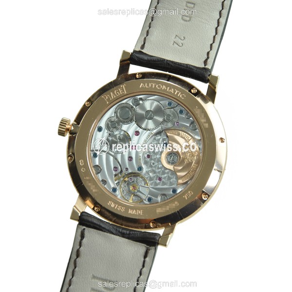 Piaget ALTIPLANO Replica - Automatic - 18kt Rose Gold - Silver Dial - Brown Alligator Strap - View 3