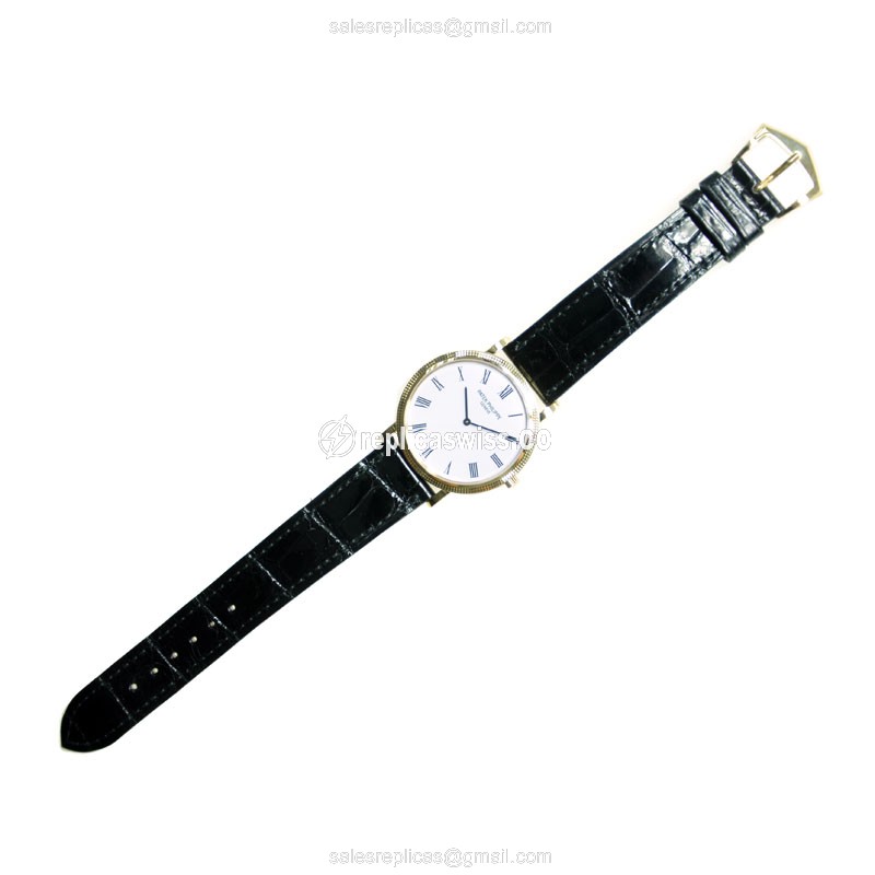 Patek Philippe 5120J-001 Replica - Automatic - 18kt Yellow Gold - White Dial - Black Alligator Strap - View 2