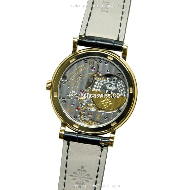 Patek Philippe 5120J-001 Replica - Automatic - 18kt Yellow Gold - White Dial - Black Alligator Strap - View 3
