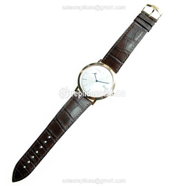 Piaget ALTIPLANO Replica - Manual Wind - 18kt Rose Gold - Silver Dial - Brown Alligator Strap - View 2