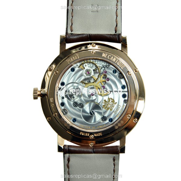 Piaget ALTIPLANO Replica - Manual Wind - 18kt Rose Gold - Silver Dial - Brown Alligator Strap - View 3