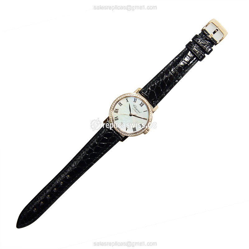 Chopard Classic Replica - Automatic 18kt Rose Gold - White Dial - Black Alligator Strap - View 2