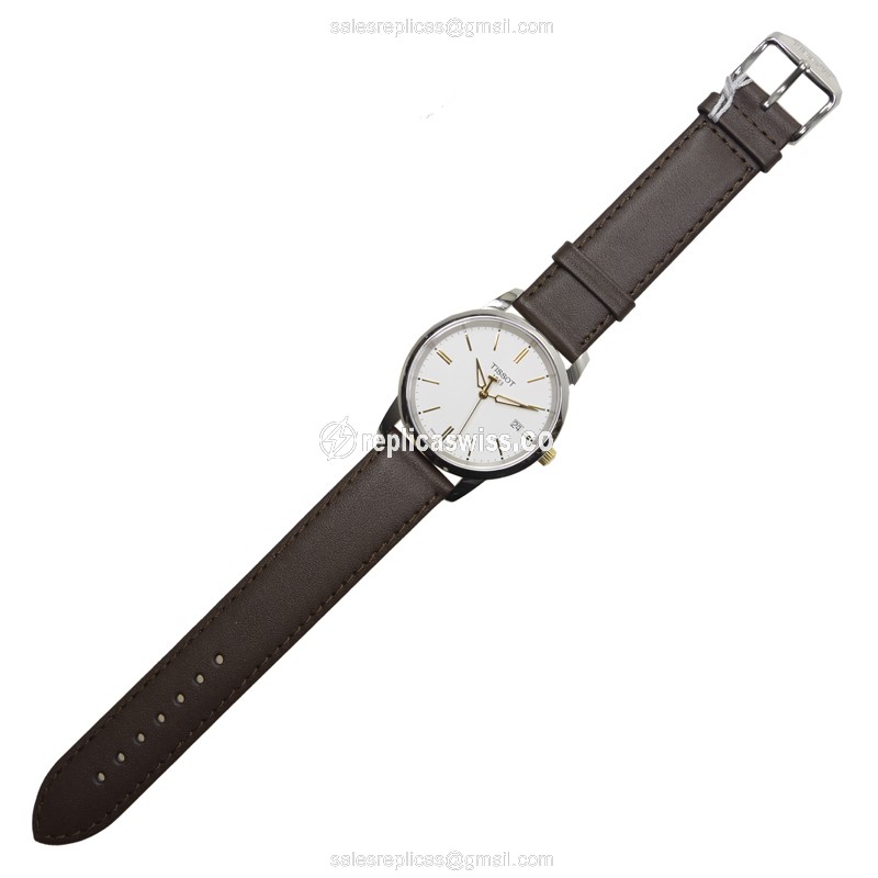 Tissot T-CLASSIC Quartz - White Dial - Steel Case - Brown Leather - Buckle Clasp - View 2