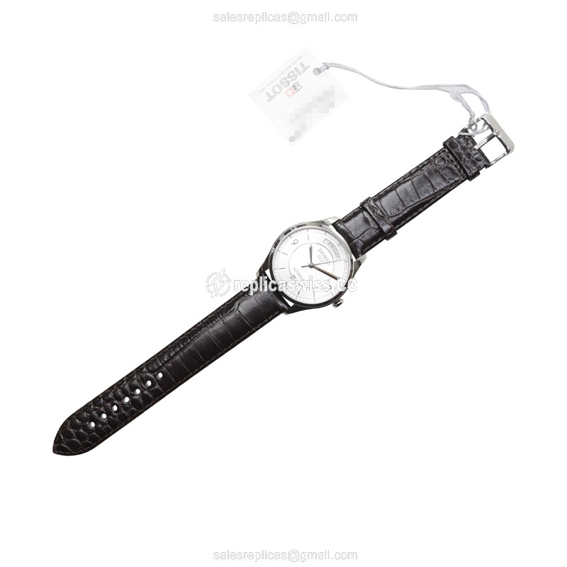 Tissot T-CLASSIC Replica - Automatic - Stainless Steel - White Dial - Brown Leather Strap - View 2