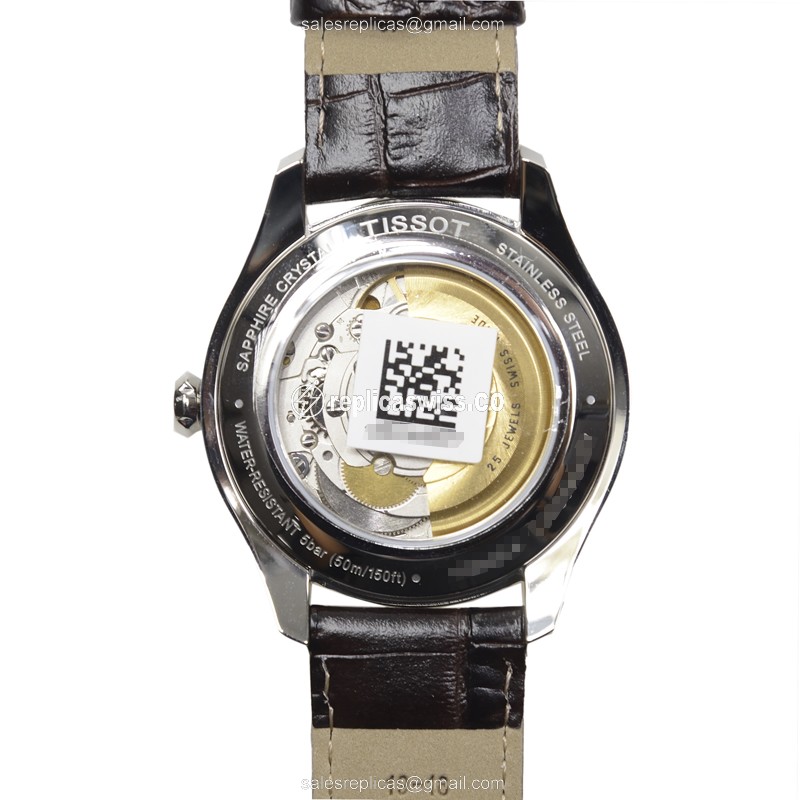 Tissot T-CLASSIC Replica - Automatic - Stainless Steel - White Dial - Brown Leather Strap - View 3