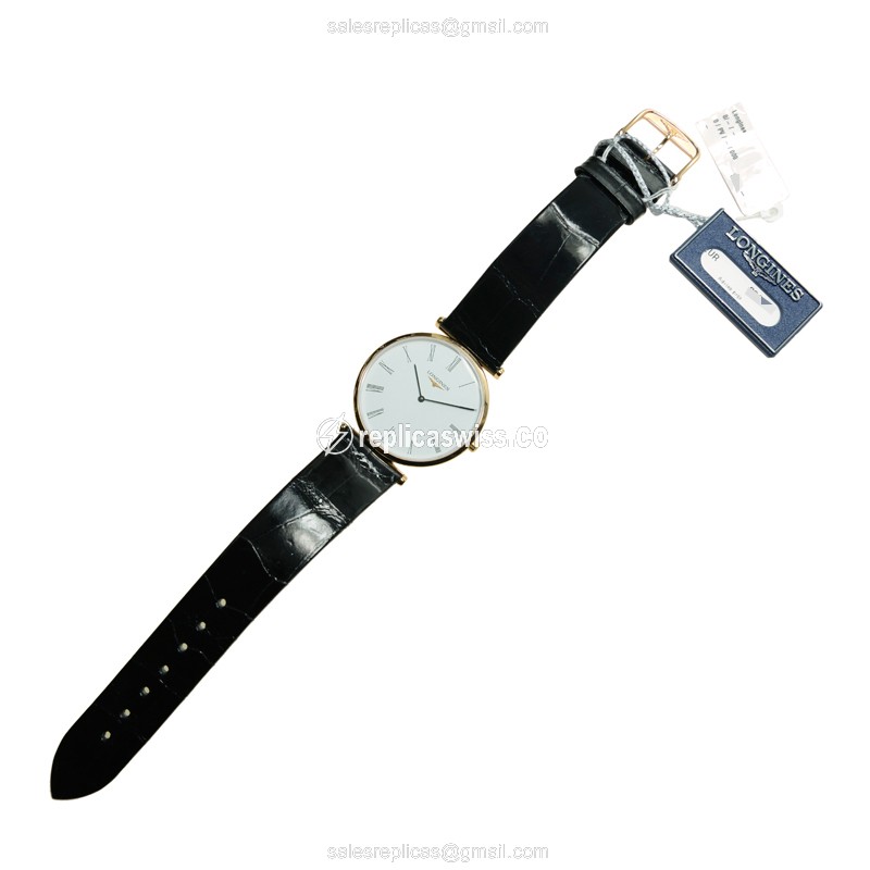 Longines L4.709.1.11.2 Replica - Quartz - 18kt Rose Gold Case - White Dial on Black Alligator Strap - View 2