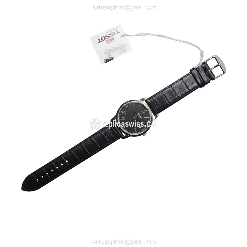 Rolex T-CLASSIC Quartz - Black Dial - Stainless Steel Case - Leather Strap - Buckle Clasp - View 2