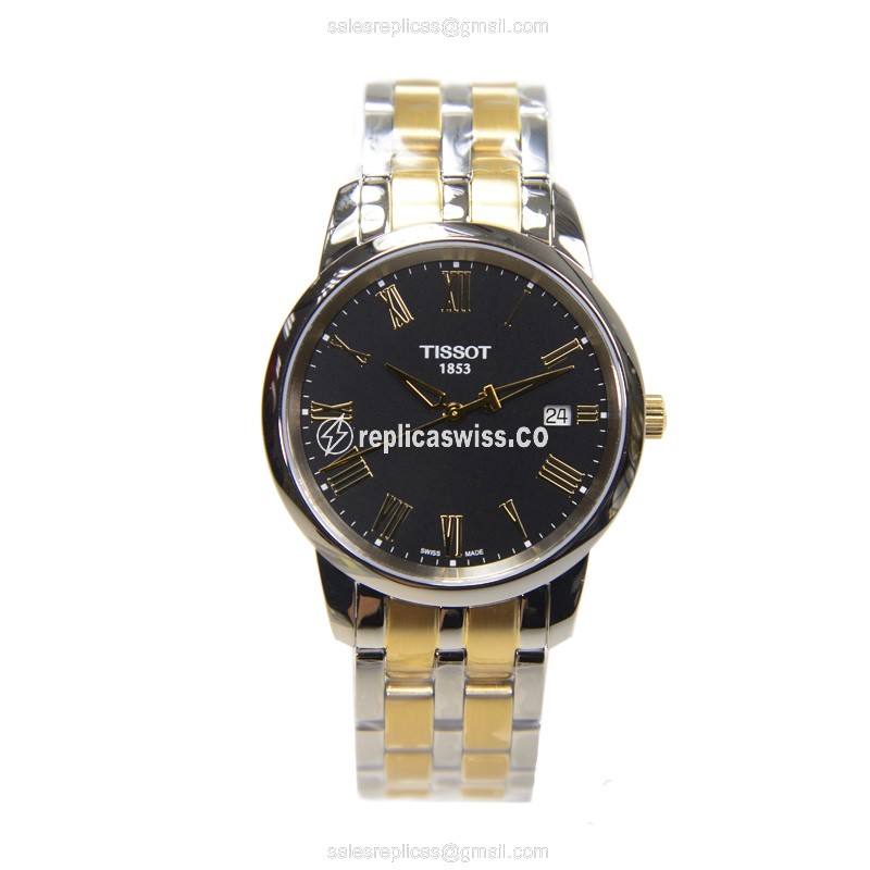 Rolex T-Classic Quartz - Black Dial - Steel Case - Silver Strap - Clasp - View 2