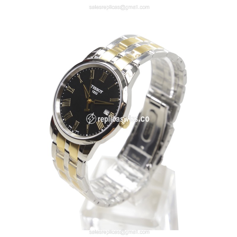 Rolex T-Classic Quartz - Black Dial - Steel Case - Silver Strap - Clasp - View 3
