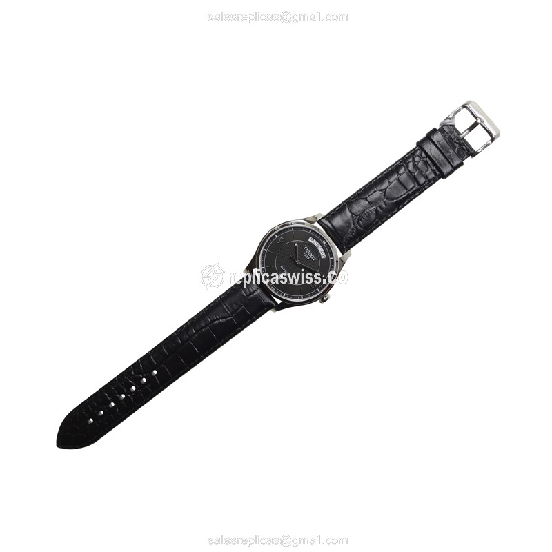 Rolex T-CLASSIC Replica - Automatic - Black Dial - Steel Case - Leather Strap - Buckle Clasp - View 2