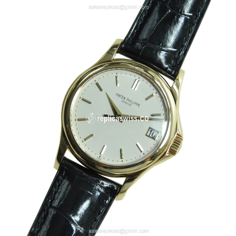 Patek Philippe 5127J-001 CALATRAVA - Automatic 18kt Gold - Silver Dial - Leather Black Strap - View 2