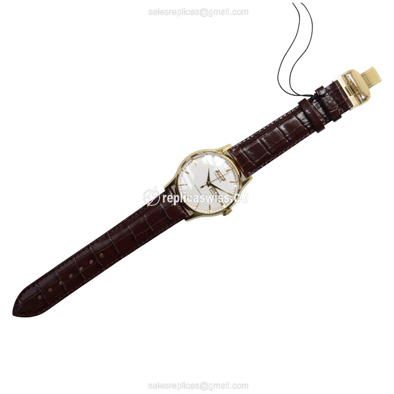 Rolex T019.430.36.031.01 Replica - Automatic - Steel Case - White Dial - Brown Leather Strap - View 2