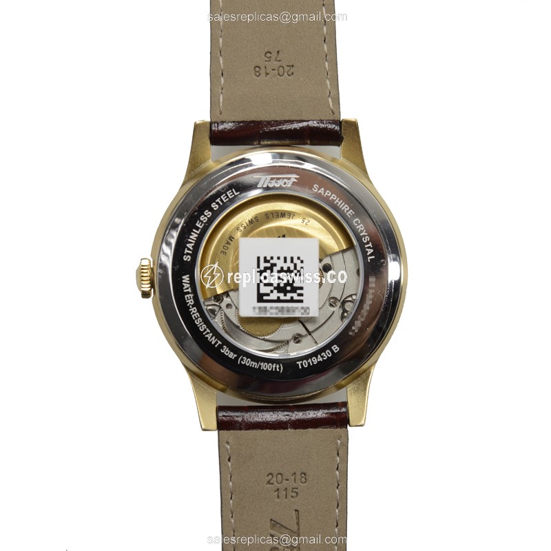 Rolex T019.430.36.031.01 Replica - Automatic - Steel Case - White Dial - Brown Leather Strap - View 3