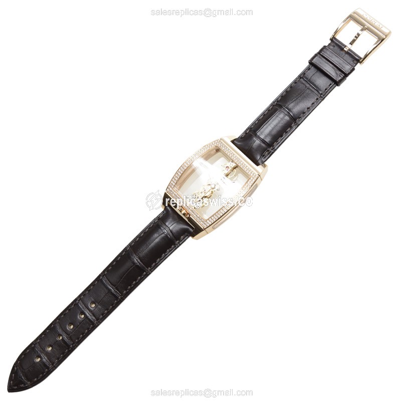 Corum Bridge Replica - Manual Wind - 18kt Rose Gold - Diamond Skull - Black Alligator Buckle - View 2