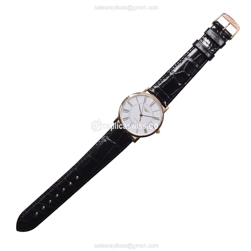 Longines Presence Replica - Automatic - 18kt Rose Gold Case - White Dial, Alligator Strap - View 2