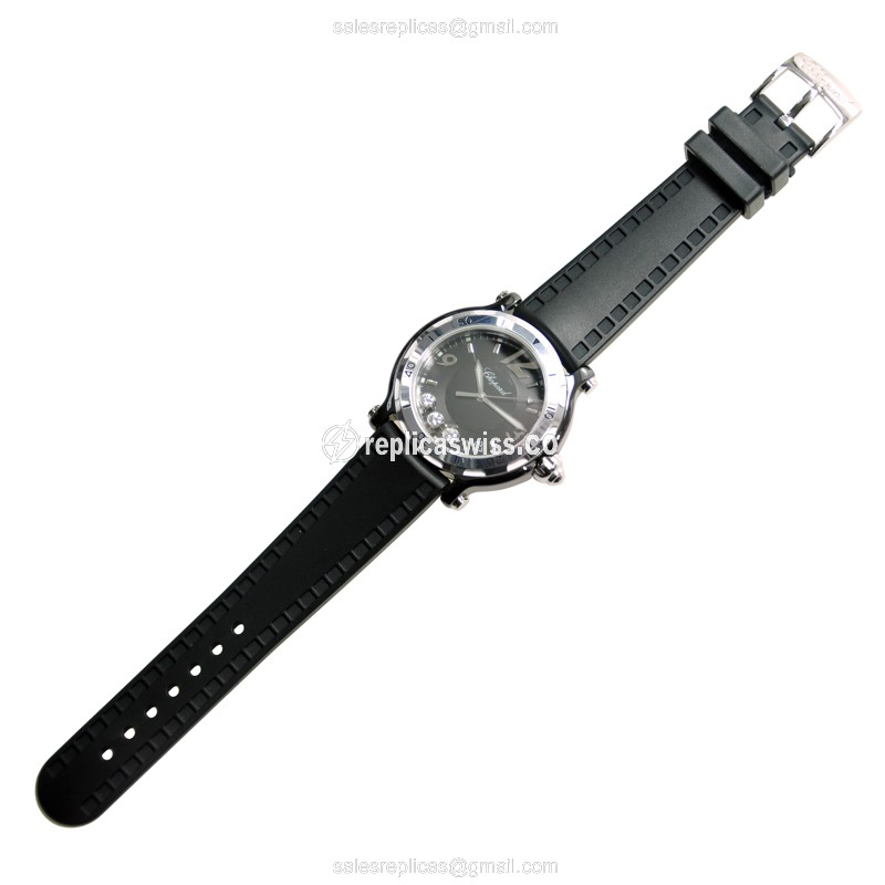 Chopard Happy Sport Quartz - Black Dial - Steel Case - Black Rubber - Buckle Clasp - View 2
