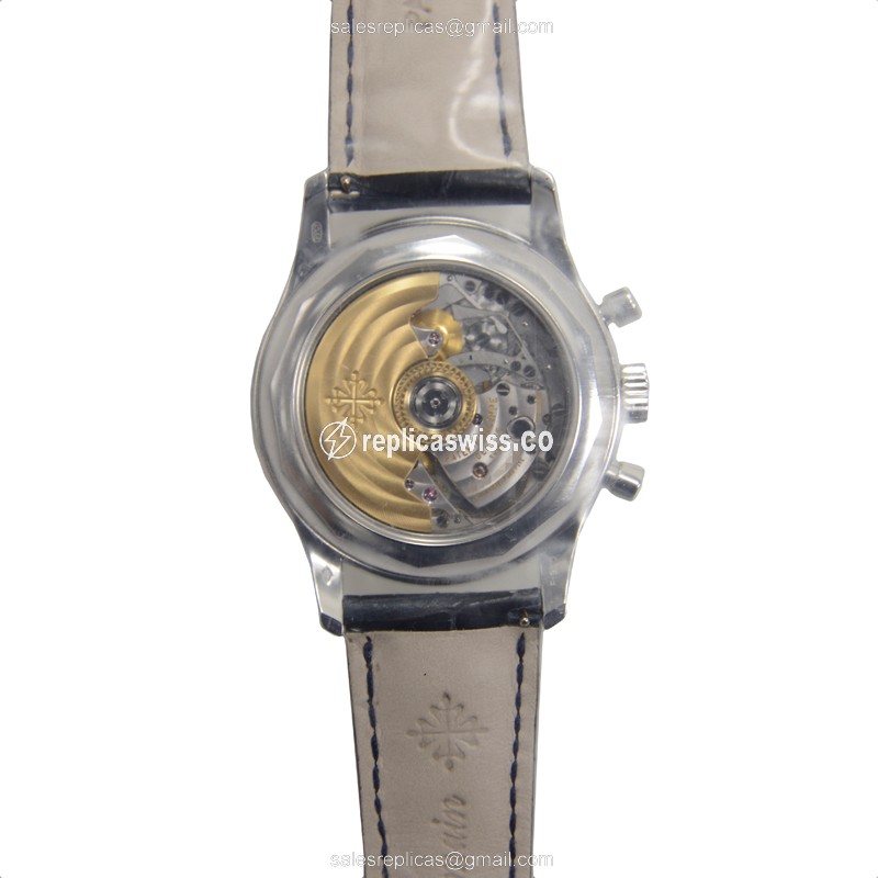 Patek Philippe 5960P-015 Replica - Automatic - 950 Platinum - Blue Dial - Alligator Blue Strap - View 3