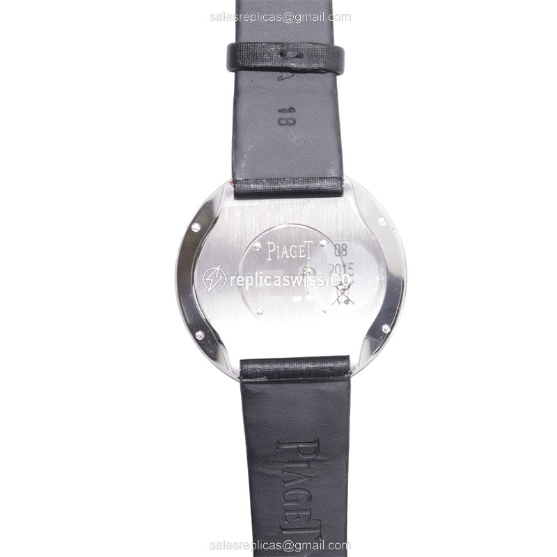 Piaget Limelight Replica - Quartz - 18kt White Gold - Diamond - Silver Dial - Silk Black Strap - View 3
