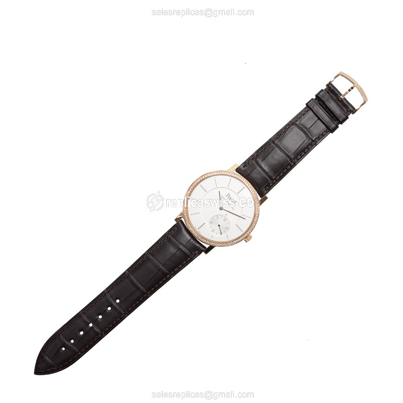 Piaget ALTIPLANO Replica - Automatic 18kt Rose Gold - Diamond Silver Dial - Brown Alligator Buckle - View 2