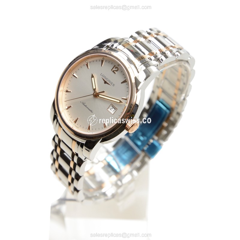 Longines SAINT IMIER Replica - Automatic - Rose Gold & Steel - Silver Dial - View 3