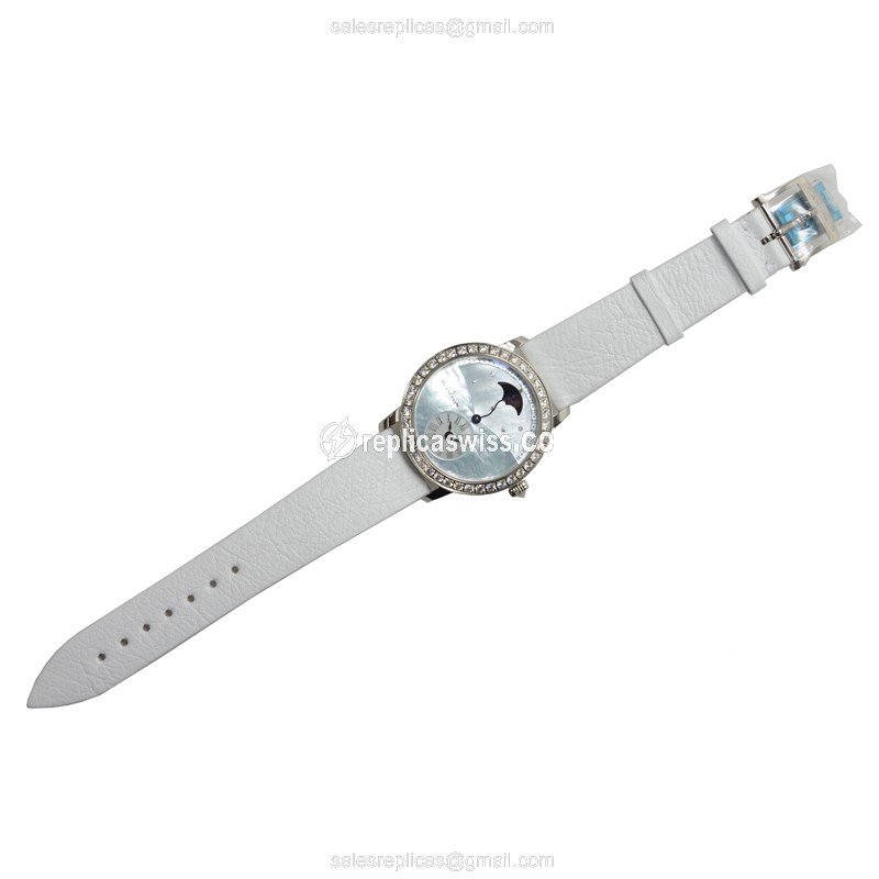 Blancpain 3653-1954-58B Replica - Automatic - 18kt White Gold - Diamond Blue Dial - White Leather Strap - View 2