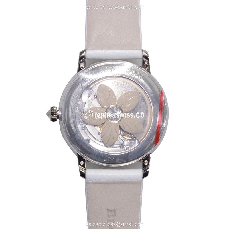 Blancpain 3653-1954-58B Replica - Automatic - 18kt White Gold - Diamond Blue Dial - White Leather Strap - View 3