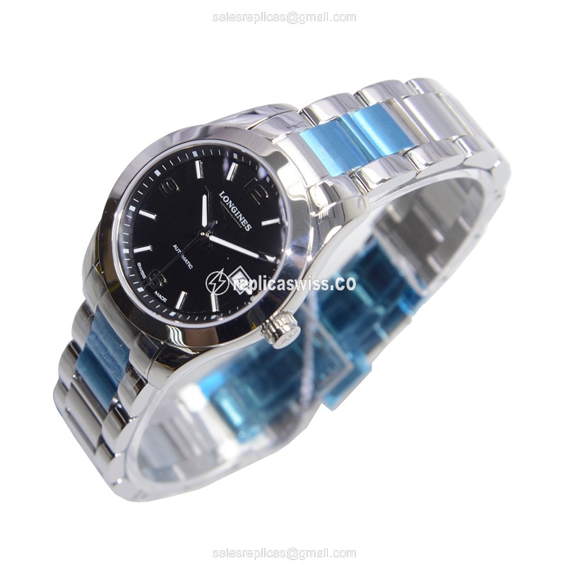 Longines CONQUEST CLASSIC Replica - Automatic - Steel - Black - Silver - Clasp - View 3