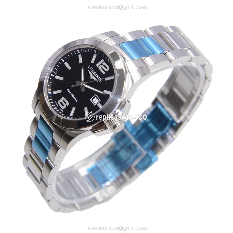 Longines CONQUEST Quartz - Stainless Steel Case, Black Dial, Silver Clasp - View 3