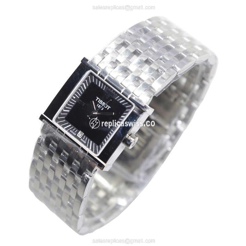 Rolex T-TREND Quartz Steel - Black Dial Silver Strap - View 3