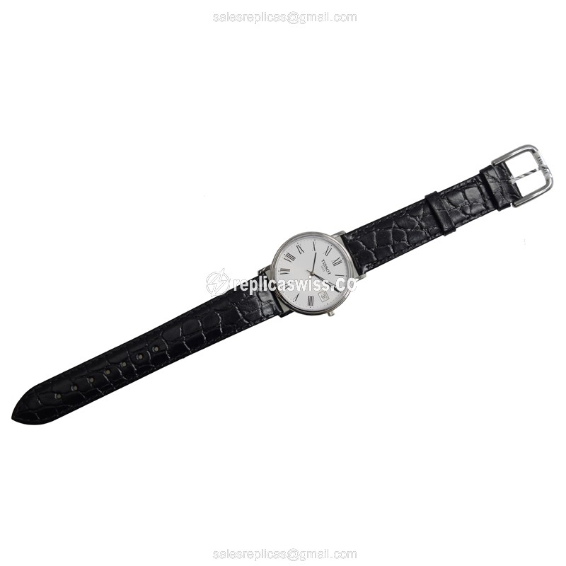 Rolex T-Classic Quartz - White Dial - Steel Case - Leather Strap - Black Buckle - View 2