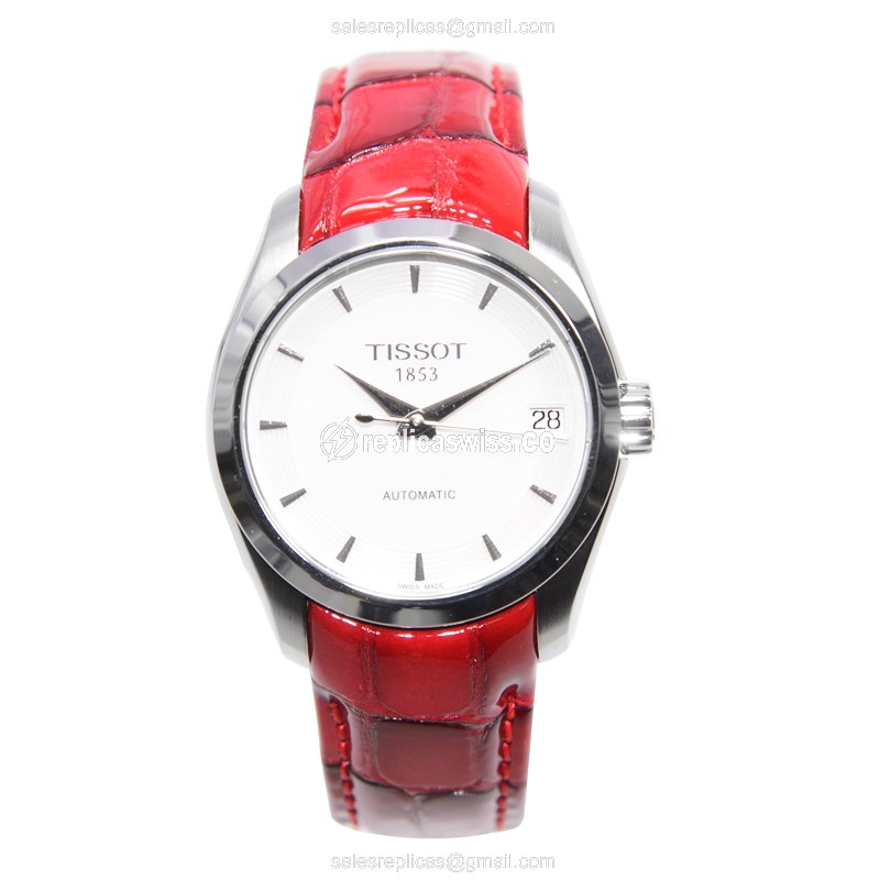 Tissot T-TREND Automatic Steel - Silver Dial - Red Leather Strap - Buckle Clasp - View 2