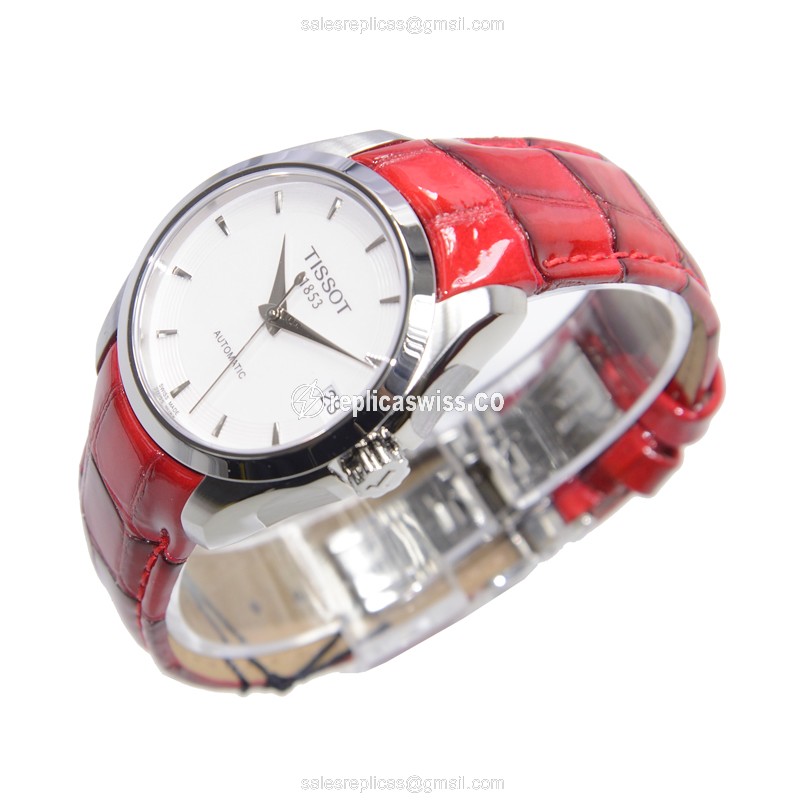Tissot T-TREND Automatic Steel - Silver Dial - Red Leather Strap - Buckle Clasp - View 3