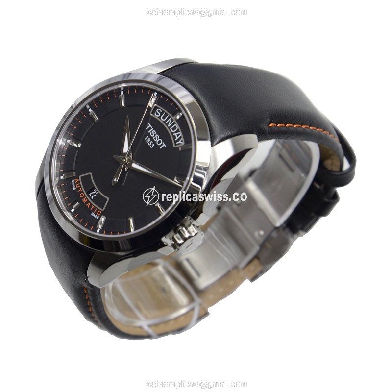 Tissot T-CLASSIC Automatic Steel - Black Dial, Leather Strap, Black Clasp - View 3