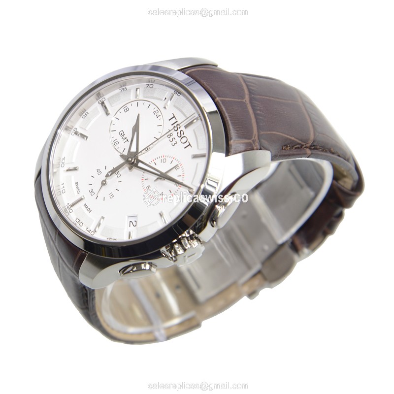 Rolex T-Classic Quartz - Silver Dial - Stainless Steel Case - Brown Leather Strap - View 2