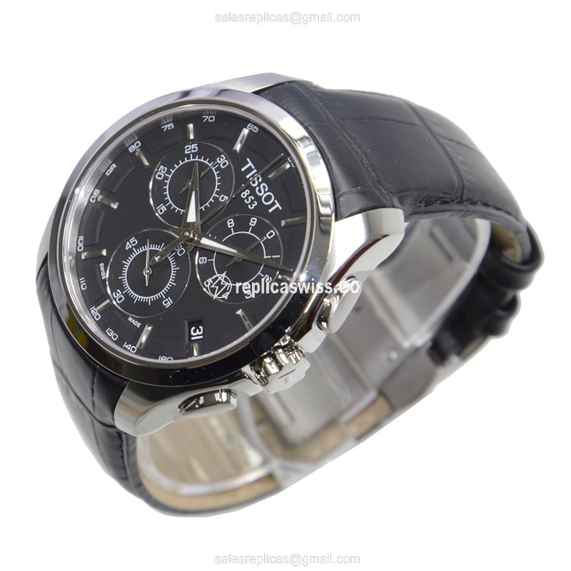Tissot T-CLASSIC Quartz - Black Dial - Leather Strap - Steel Case - Clasp - View 3