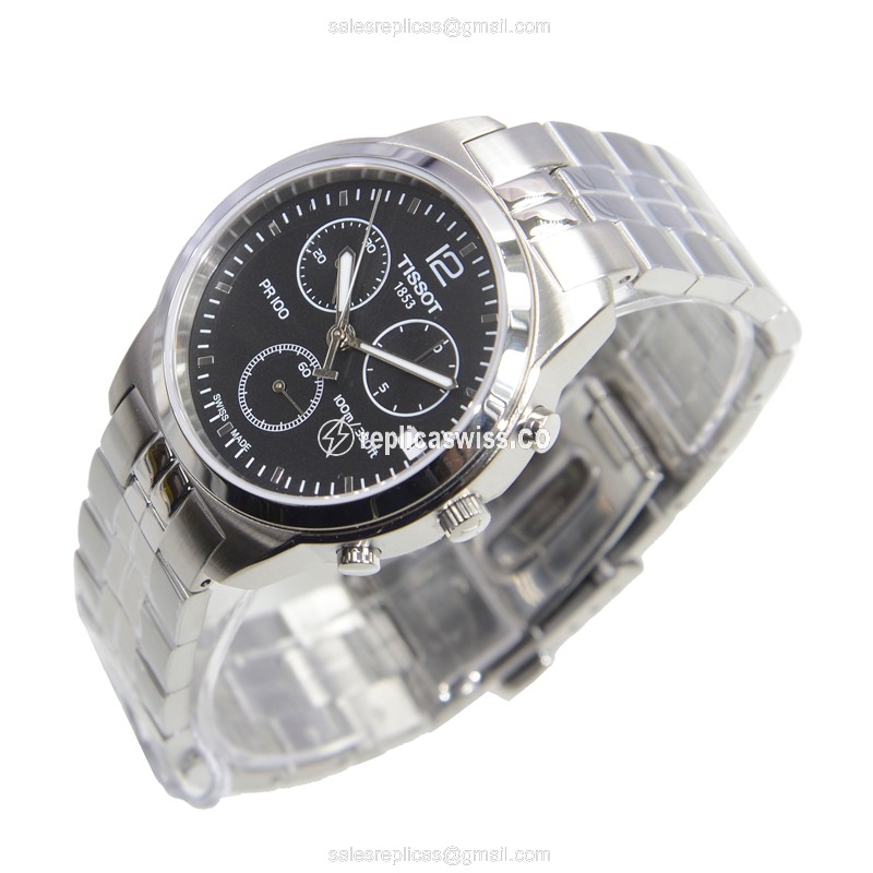 Rolex T-Classic Replica - Quartz - Black Dial - Silver Steel Strap - 40mm Case - View 3