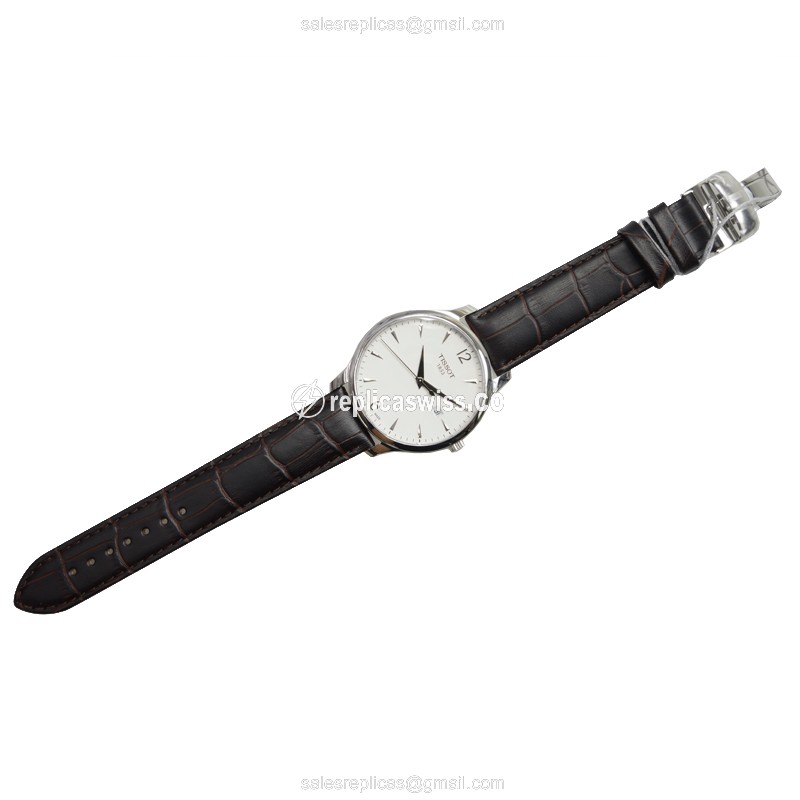 Tissot T-CLASSIC Quartz - Silver Dial - Leather Brown Strap - Stainless Steel Case - View 2