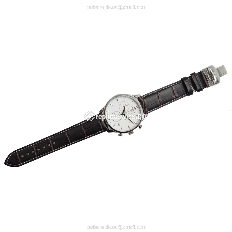 Rolex T-CLASSIC Quartz Replica - Stainless Steel Case - White Dial - Brown Leather Strap - View 2