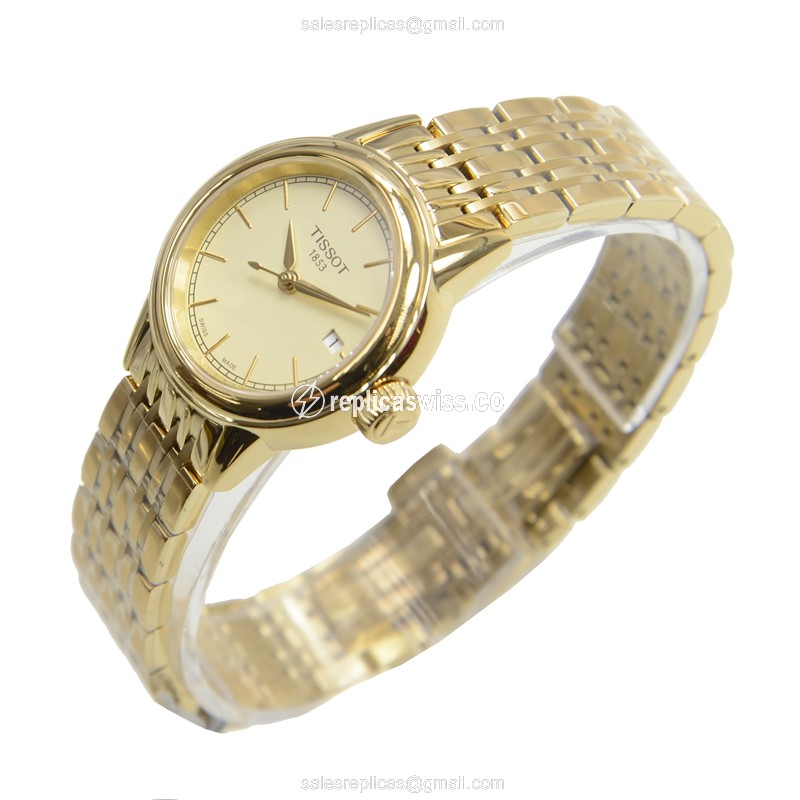 Rolex T-Classic Quartz Replica - Gold Case - Gold Dial - Steel Strap - Clasp - View 3
