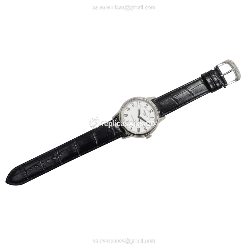 Rolex T085.407.16.013.00 T-Classic Replica - Automatic - Steel Case - White Dial - Leather Band - Buckle Clasp - View 2