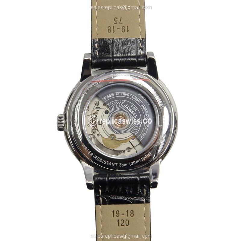 Rolex T085.407.16.013.00 T-Classic Replica - Automatic - Steel Case - White Dial - Leather Band - Buckle Clasp - View 3