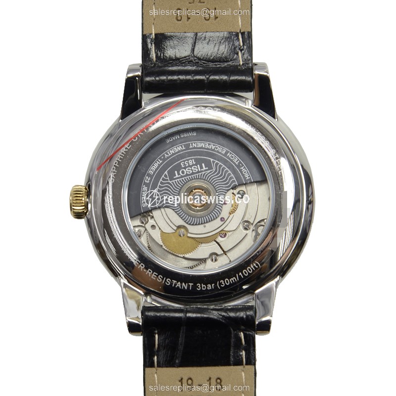 Automatic Tissot T-CLASSIC Watch - White Dial, Steel Case, Leather Black Strap - Buckle Clasp - View 3